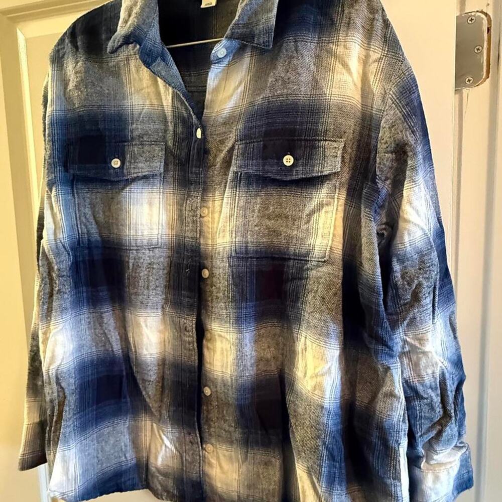 Old navy blue plaid button Women's Size L